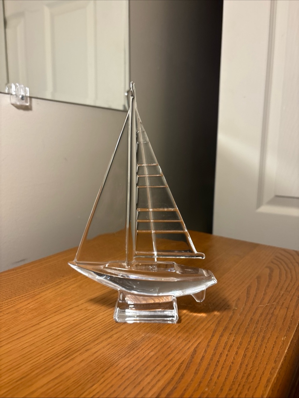 Clear Glass Sailboat Sculpture - Decorative Home Art